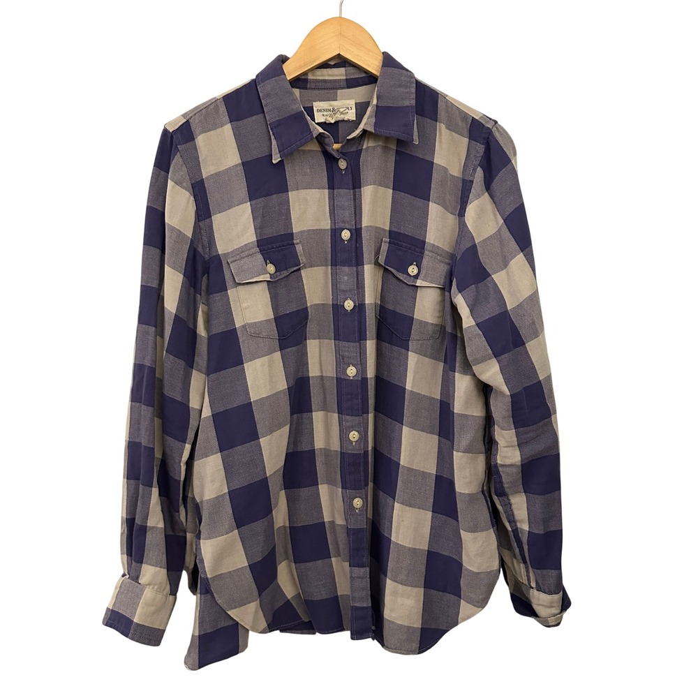 Denim & Supply Ralph Lauren Plaid Button Down Womens Large Purple Cream